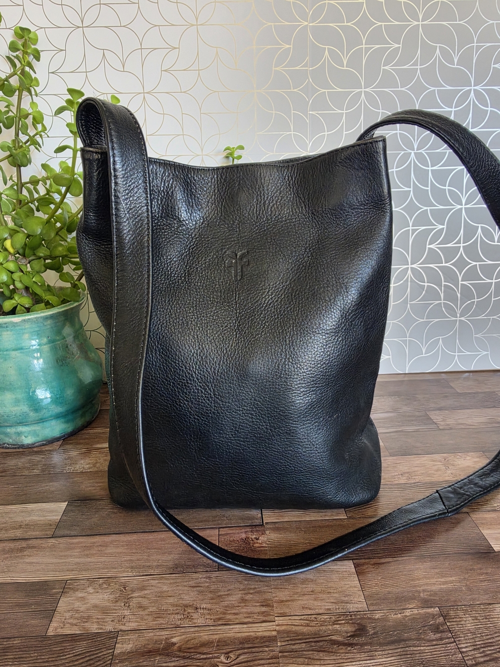 Frye Black Pebbled Leather Crossbody Hobo